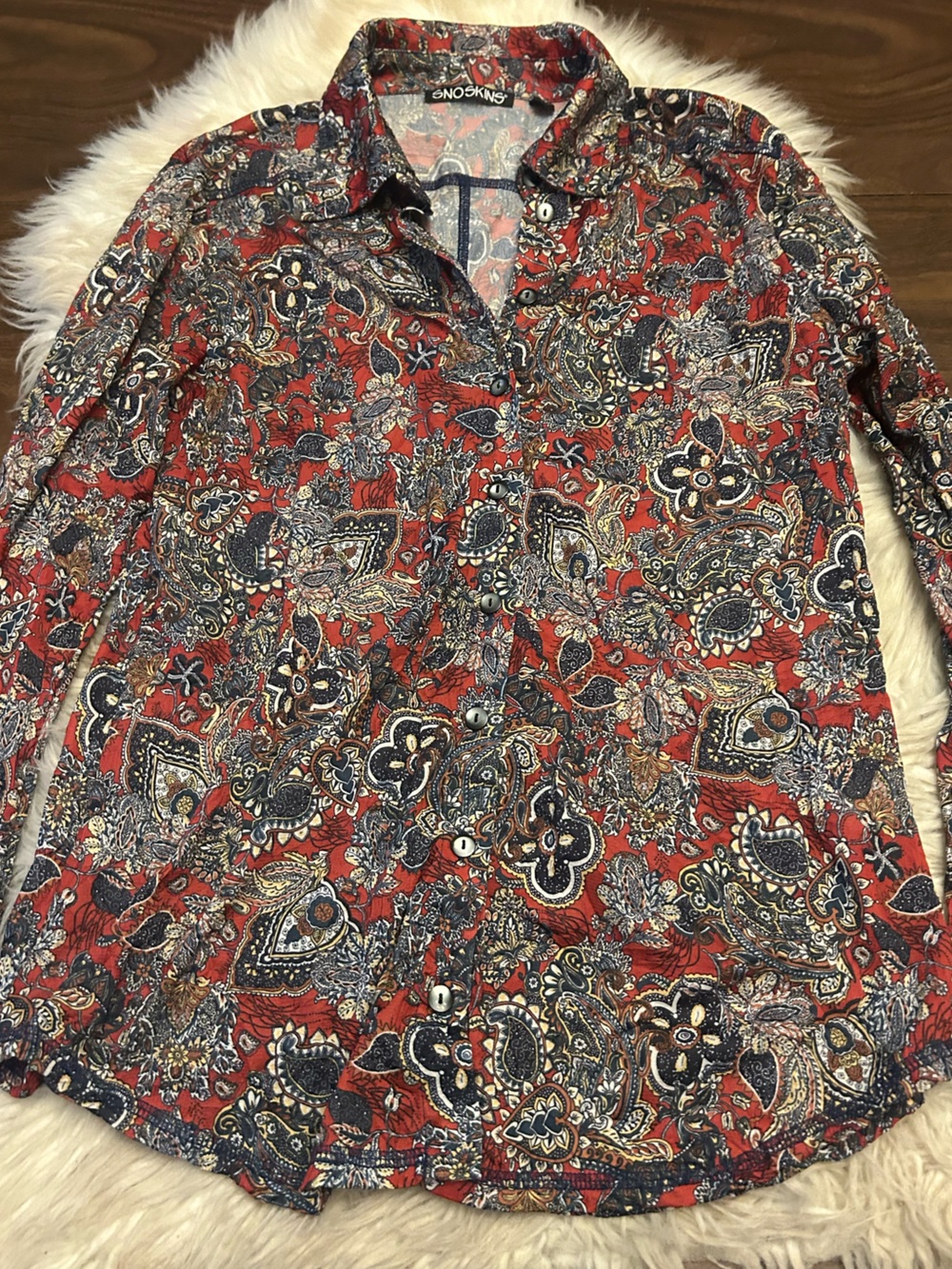 SNOSKINS Crinkle Paisley Print Lightweight Button Longsleeve Shirt